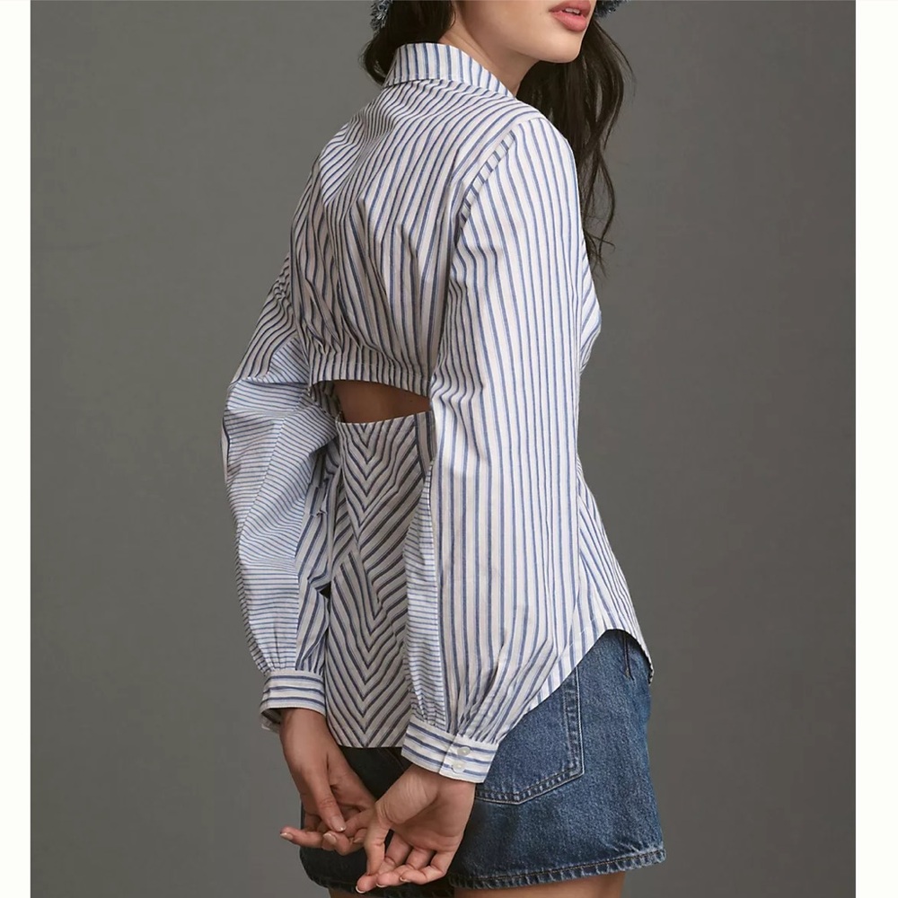MAEVE MIXED STRIPE CUTOUT BUTTONDOWN SHIRT